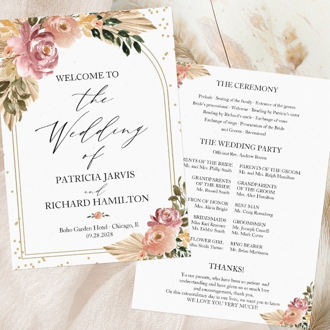 Neutral Colours Boho Floral  Wedding Program (Creator Uploaded)