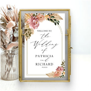 Neutral Colours Boho Floral Wedding Welcome  Poster
