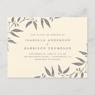 Neutral Colours Botanical Watercolor Leaves Weddin Invitation Postcard
