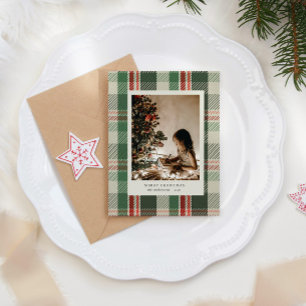 Neutral Colours Plaid Minimalist Photo Holiday Car Card