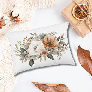 Neutral Colours White Beige Blue Greenery Floral  Accent Pillow