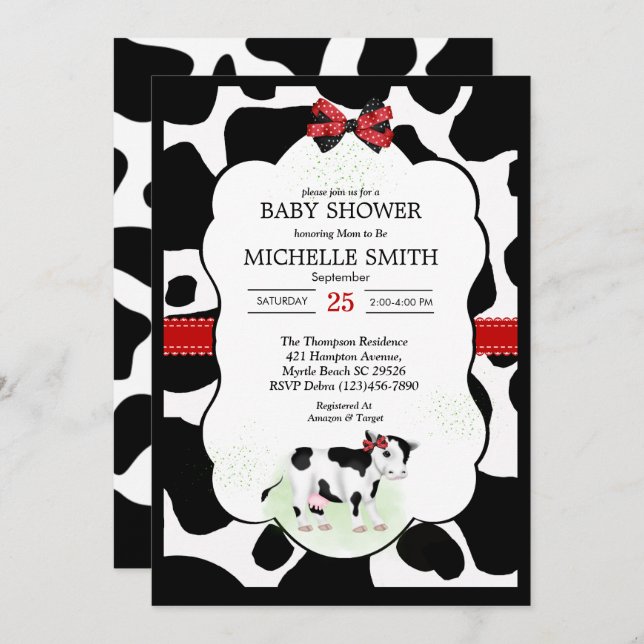 Neutral Cow Print Baby Shower Invitation (Front/Back)