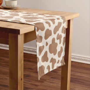 Neutral Cow Print Western Cowboy Beige Brown Short Table Runner