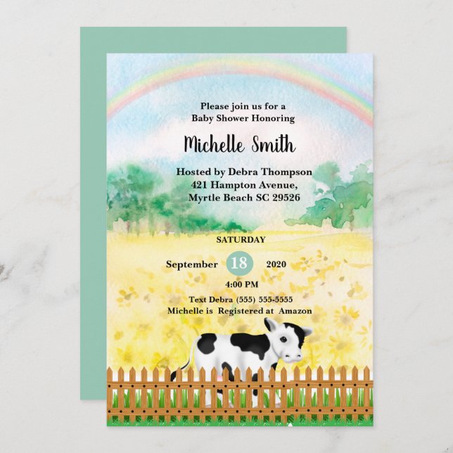 Neutral Cow Rainbow Baby Shower Invitation (Front/Back)