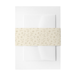 Neutral Cream Dainty Flower Botanical Print  Invitation Belly Band