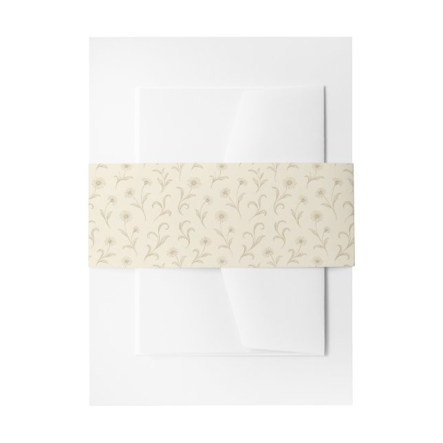 Neutral Cream Dainty Flower Botanical Print  Invitation Belly Band (Front Example)