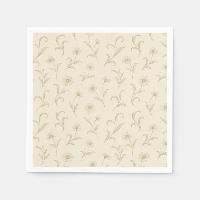 Neutral Cream Dainty Flower Botanical Print  Napkin (Front)