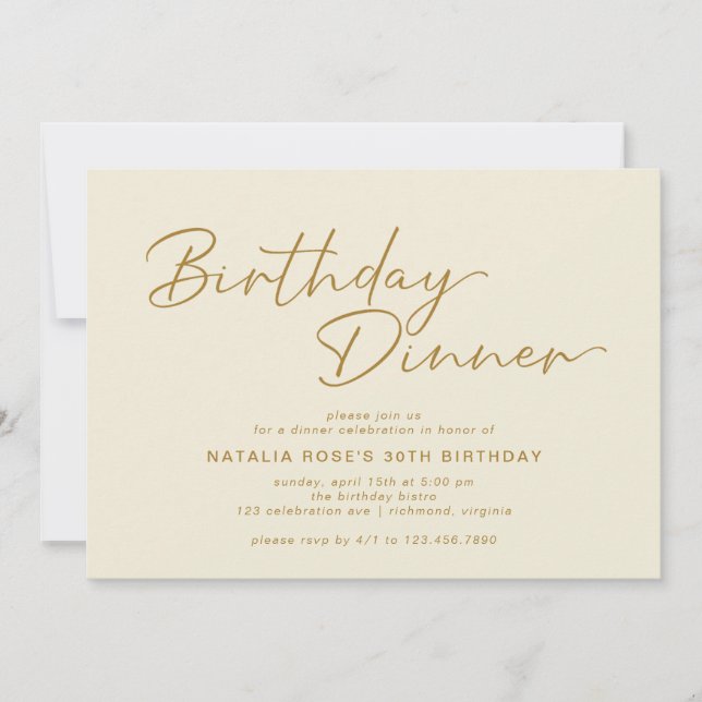 Neutral Cream Ivory & Gold Modern Birthday Dinner Invitation (Front)