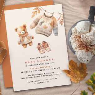 Neutral Cream & Orange   Modern Fall Baby Shower Invitation