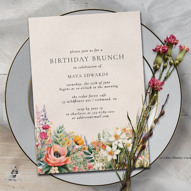 Neutral Cream Rustic Floral | Boho Birthday Brunch Invitation (Creator Uploaded)