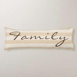 Neutral Cream & Tan Stripes Brown Family Name Body Pillow