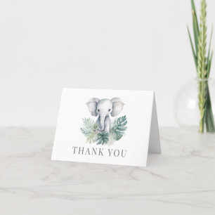 Neutral Cute Elephant First Birthday Thank You Card