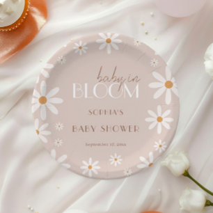 Neutral Daisy Garden Baby Shower Celebration Paper Plate