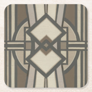 Neutral Deco Panel I Square Paper Coaster