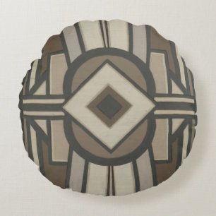 Neutral Deco Panel II Round Pillow