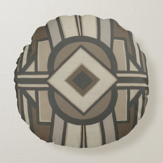 Neutral Deco Panel II Round Pillow (Front)