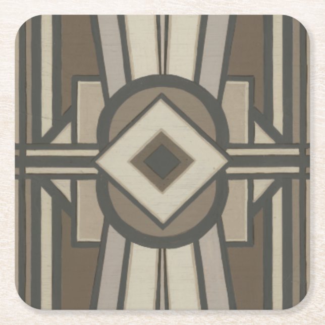 Neutral Deco Panel II Square Paper Coaster (Front)