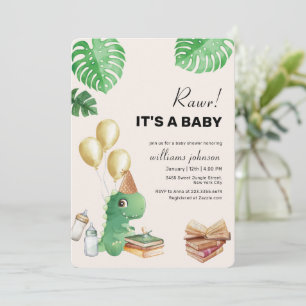 Neutral Dinosaur Storybook Balloon Baby Shower Invitation