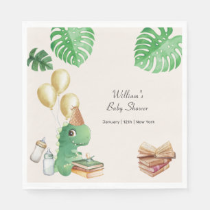 Neutral Dinosaur Storybook Balloon Baby Shower Napkin