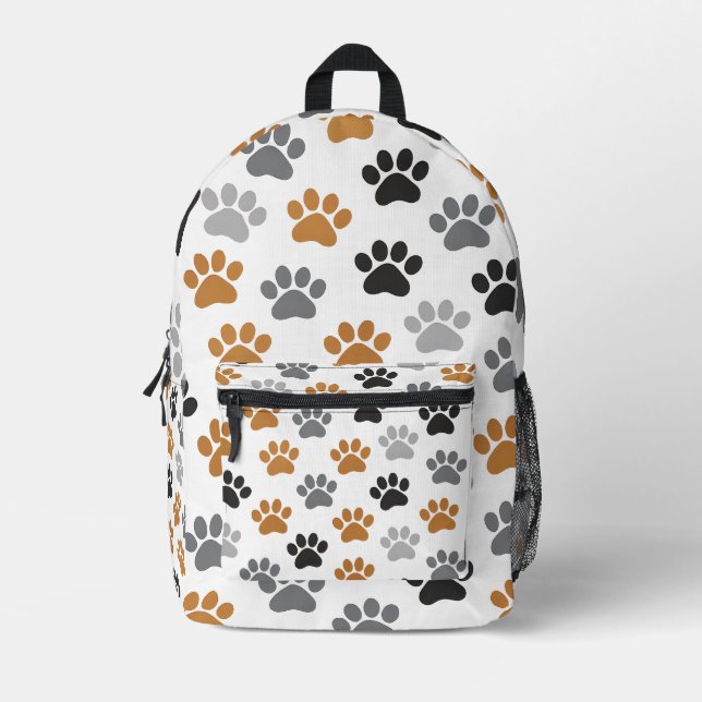 Neutral Dog Paw Print Pattern Printed Backpack (Front)