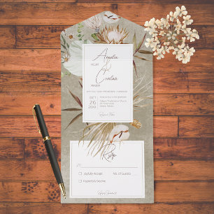 Neutral Dried Boho Floral Frame Sage No Dinner All In One Invitation