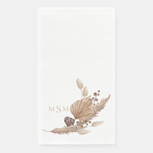 Neutral Drying Foliage Monogram Paper Guest Towels Napkin (Front)