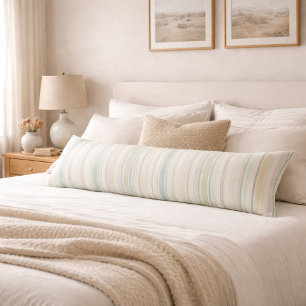 Neutral Dusty Blue Striped   Rustic Farmhouse Body Pillow