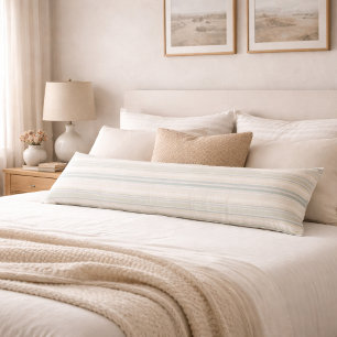Neutral Dusty Blue Striped   Rustic Farmhouse Body Pillow