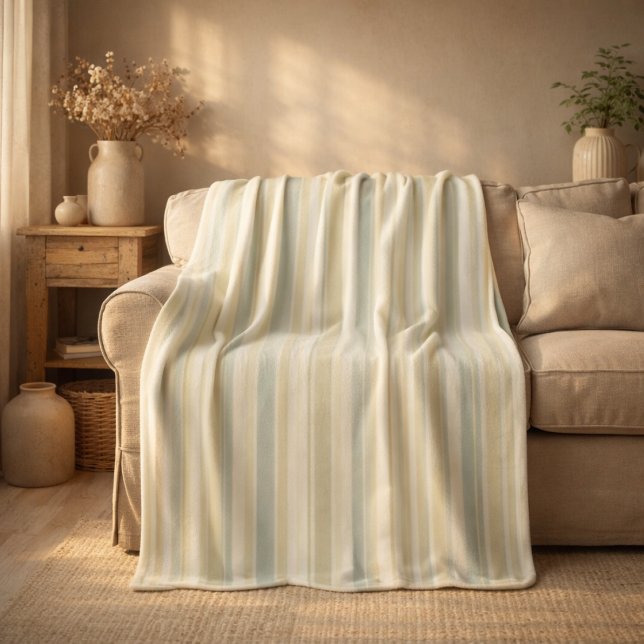 Neutral Dusty Blue Striped | Rustic Farmhouse Fleece Blanket (Creator Uploaded)