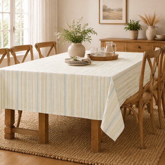 Neutral Dusty Blue Striped | Rustic Farmhouse Tablecloth (Creator Uploaded)