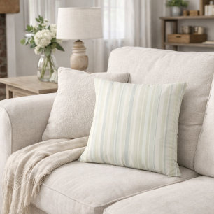 Neutral Dusty Blue Striped Rustic Farmhouse Throw Pillow