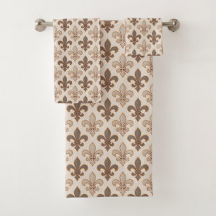 Neutral Earth Royal Fleur-de-lis Style  Bath Towel Set