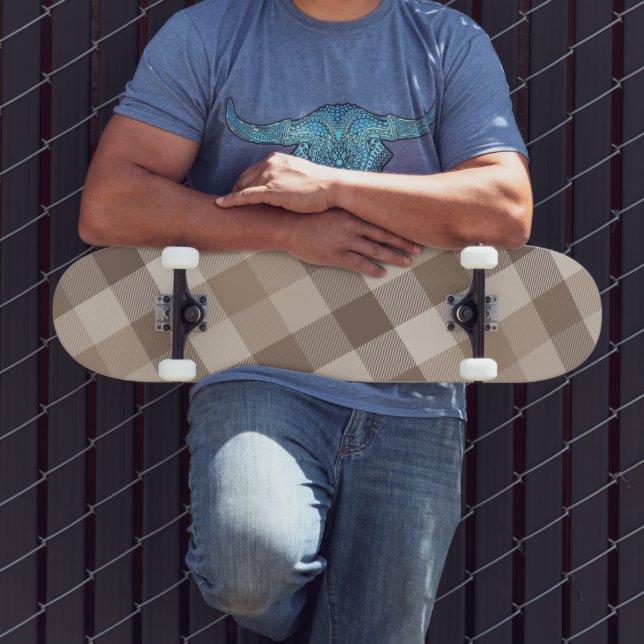 Neutral Earth Tan Chequered Gingham Plaid  Skateboard (Outdoor 3)