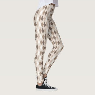Neutral Earth Tan Harlequin Diamond  Leggings