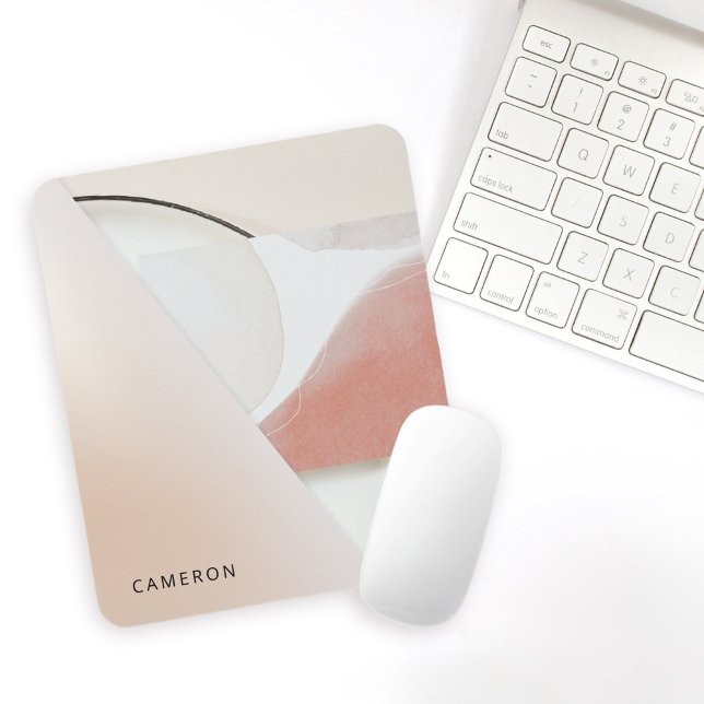 Neutral Earth-Tone Modern Abstract Mouse Pad (Personalize with your name, monogram or other desired text.)