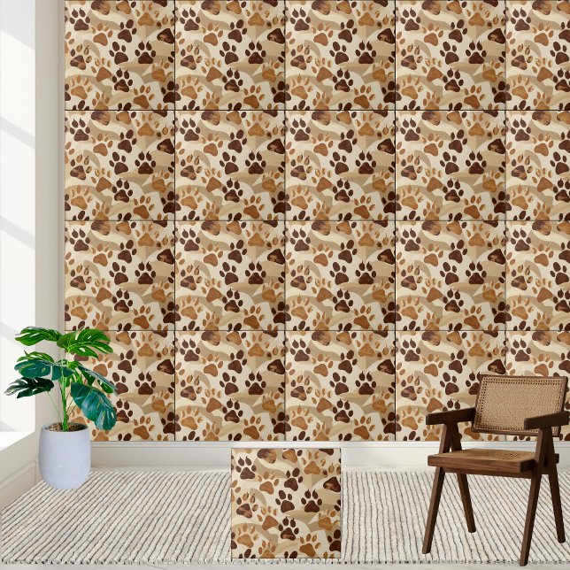 Neutral Earth Tone Paw Print Pattern Tile (Neutral Earth Tone Paw Print Pattern Tile)