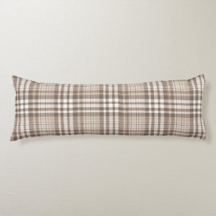 Neutral Earth Tone Plaid Tartan Design  Body Pillow