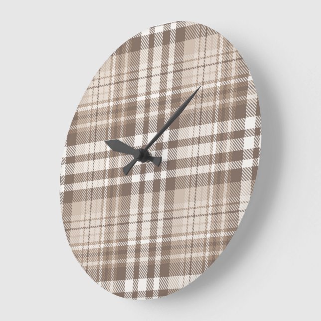 Neutral Earth Tone Plaid Tartan Design  Large Clock (Angle)
