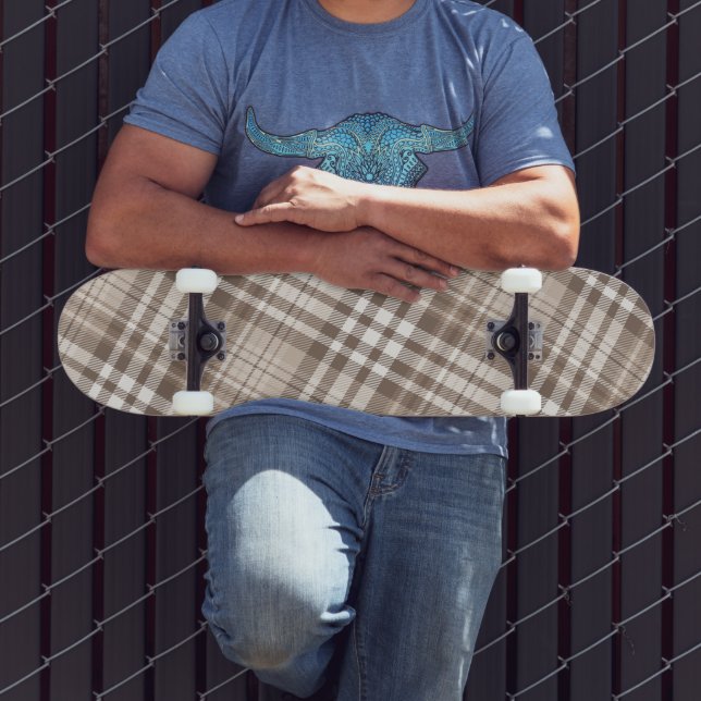 Neutral Earth Tone Plaid Tartan Design  Skateboard (Outdoor 3)
