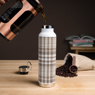Neutral Earth Tone Plaid Tartan Design Water Bottle