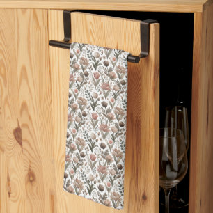 Neutral Earth Tone Tulip Patch Kitchen Towel