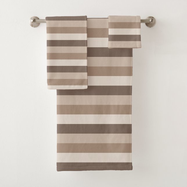 Neutral Earth Tones Stripes Pattern Design  Bath Towel Set (Insitu)