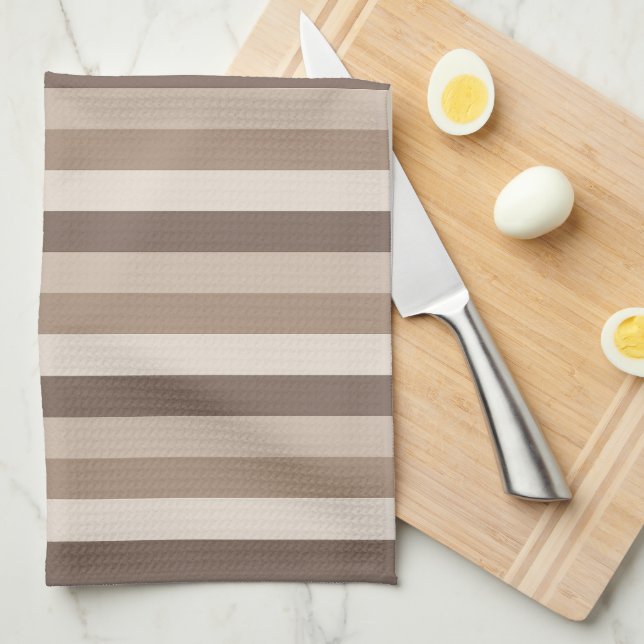 Neutral Earth Tones Stripes Pattern Design  Kitchen Towel (Quarter Fold)