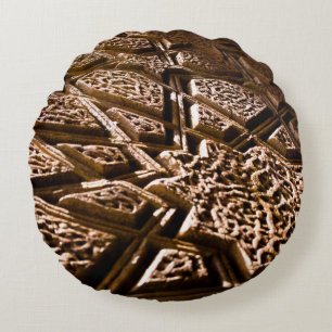 Neutral Earthy Brown Stars Round Pillow