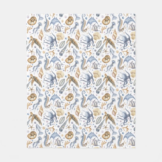 Neutral earthy colours pastel sea maritime fleece blanket (Front)