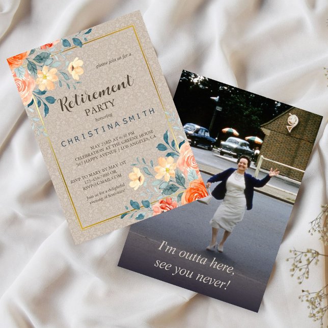 Neutral Earthy Floral Watercolor Retirement Party Invitation (Neutral Earthy Floral Watercolor Retirement Party Invitation)