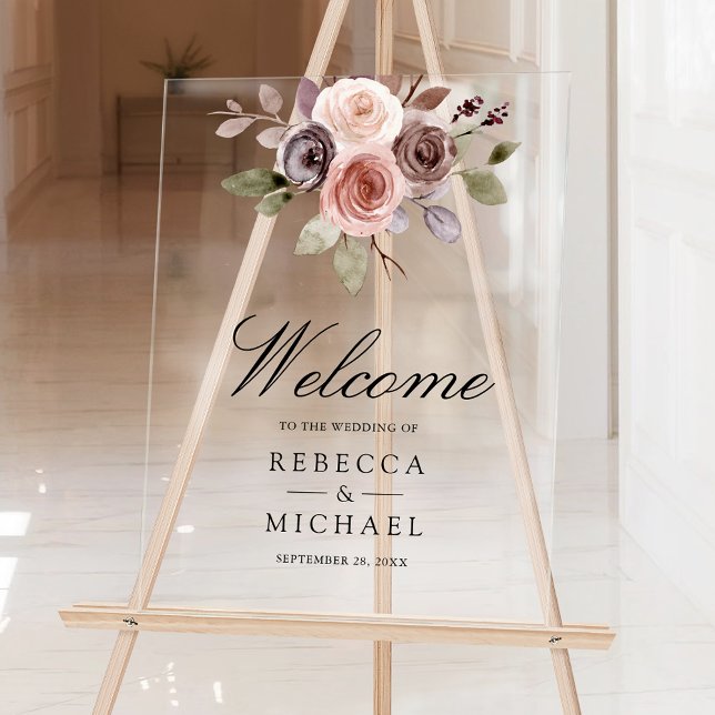 Neutral Earthy Taupe Floral Wedding Welcome Acrylic Sign (Creator Uploaded)