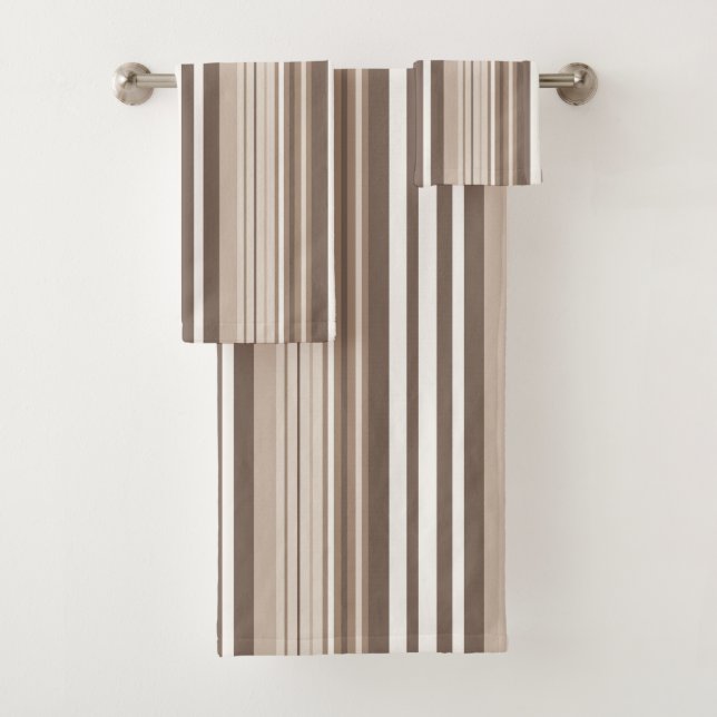 Neutral Earthy Tone Stripes Pattern Design  Bath Towel Set (Insitu)