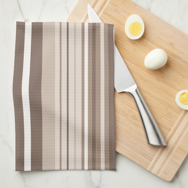 Neutral Earthy Tone Stripes Pattern Design  Kitchen Towel (Quarter Fold)