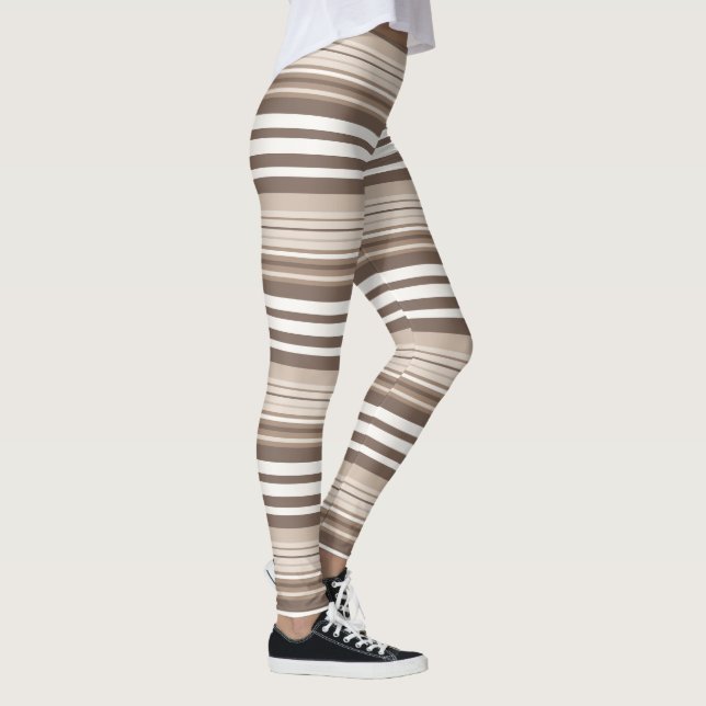 Neutral Earthy Tone Stripes Pattern Design  Leggings (Right)